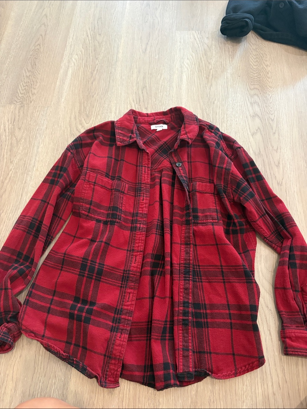 Garage Red & Black Plaid Button-Up flannel Shirt